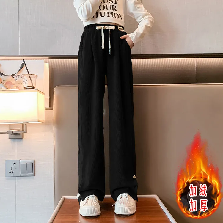 2024 New Girls' AutumnAand Winter Pants, Medium And Large Children's Loose Casual Pants, Straight Leg Pants, Floor Length Pants