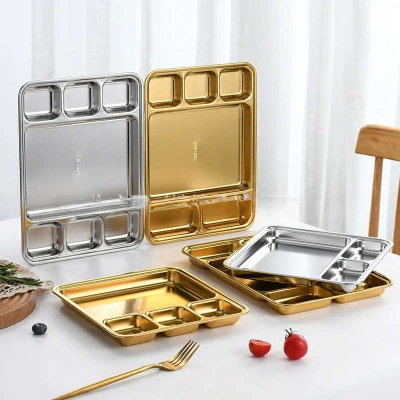 304 Stainless Steel Korean Style Divided Plate Creative Platter Buffet Plate Snack Multi-purpose Plate