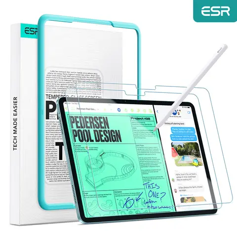 iPad 10/11세대용 ESR 2 팩 종이 느낌 화면 보호기 iPad Air 13/11 M2 2024/2025용 9H 강화 유리 필름