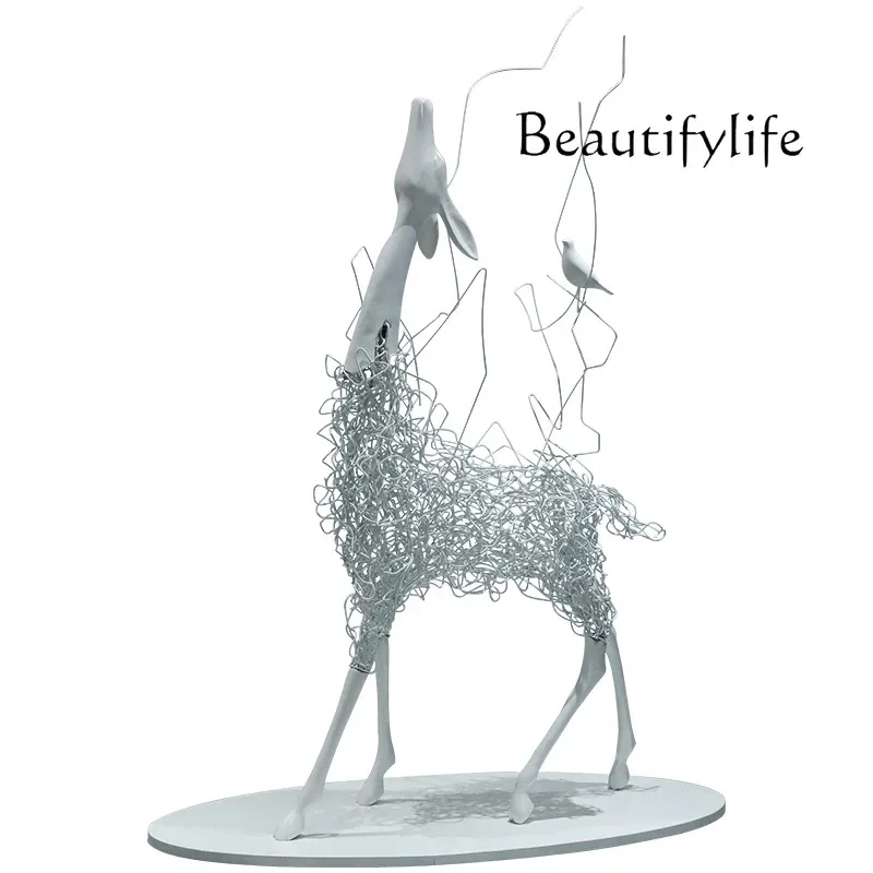 

Large abstract geometric deer sculpture hotel shopping mall sales department lobby decoration floor installation soft decoration