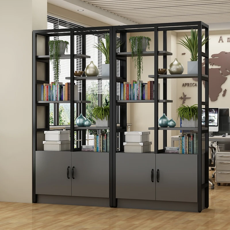 Hollow wrought iron partition frame, double-sided office bookshelf, screen flower stand storage