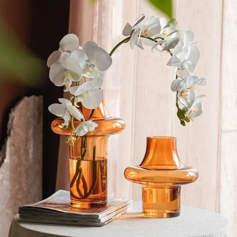 Accessories Glass Amber Vase Geometric Flower Ring Vase Arrangement Flower Transparent Accessories Terrarium Home Decoration