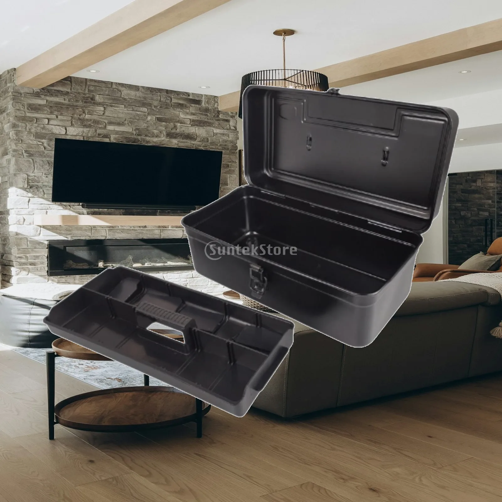 Iron Toolbox Portable Storage Box Thickened Metal Handle Removable Partition for Car Workshop Use