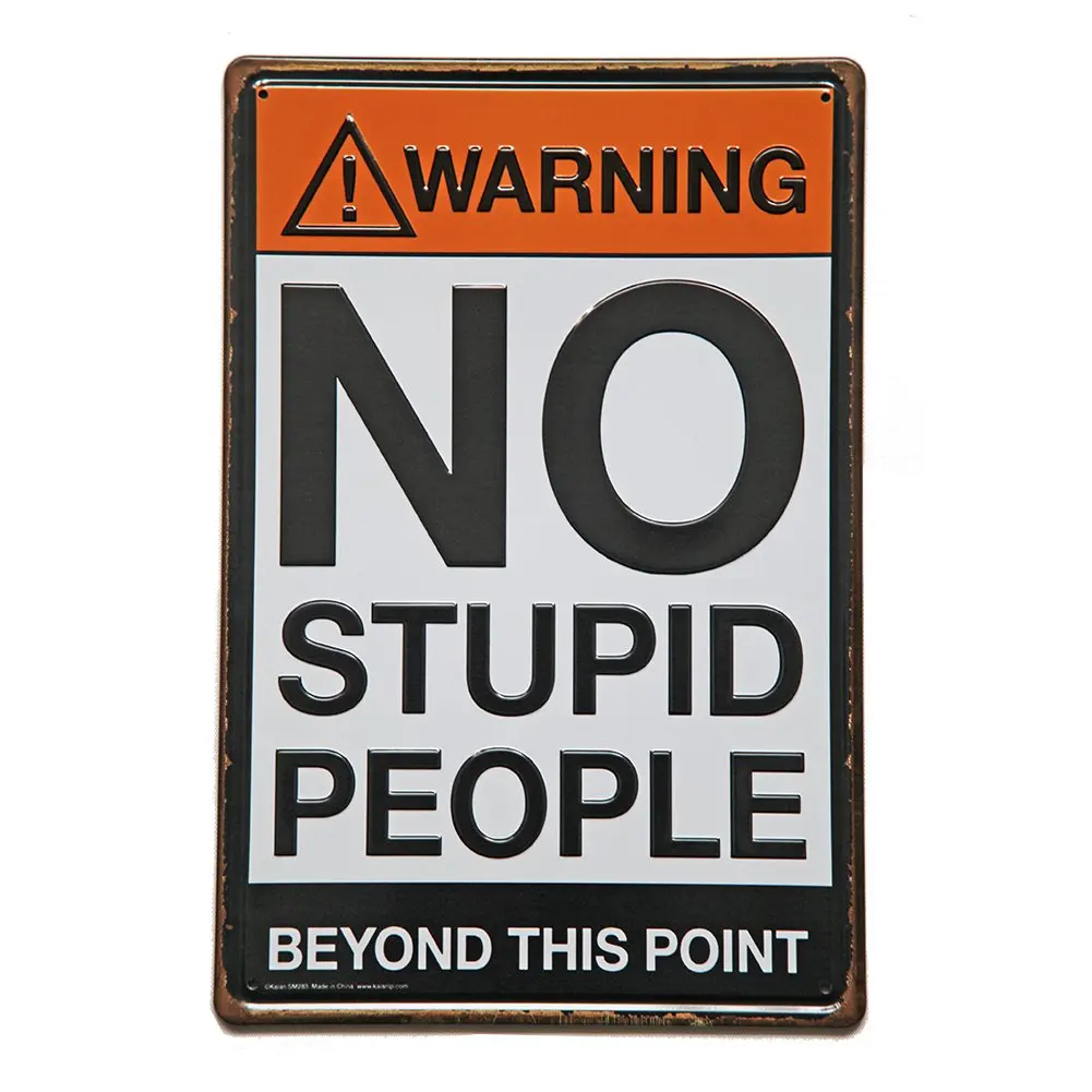 New Deco Warning No Stupid People Beyond This Point Rustic Metal Tin Sign Wall Decor Art 8x12 Inches (20x30cm)