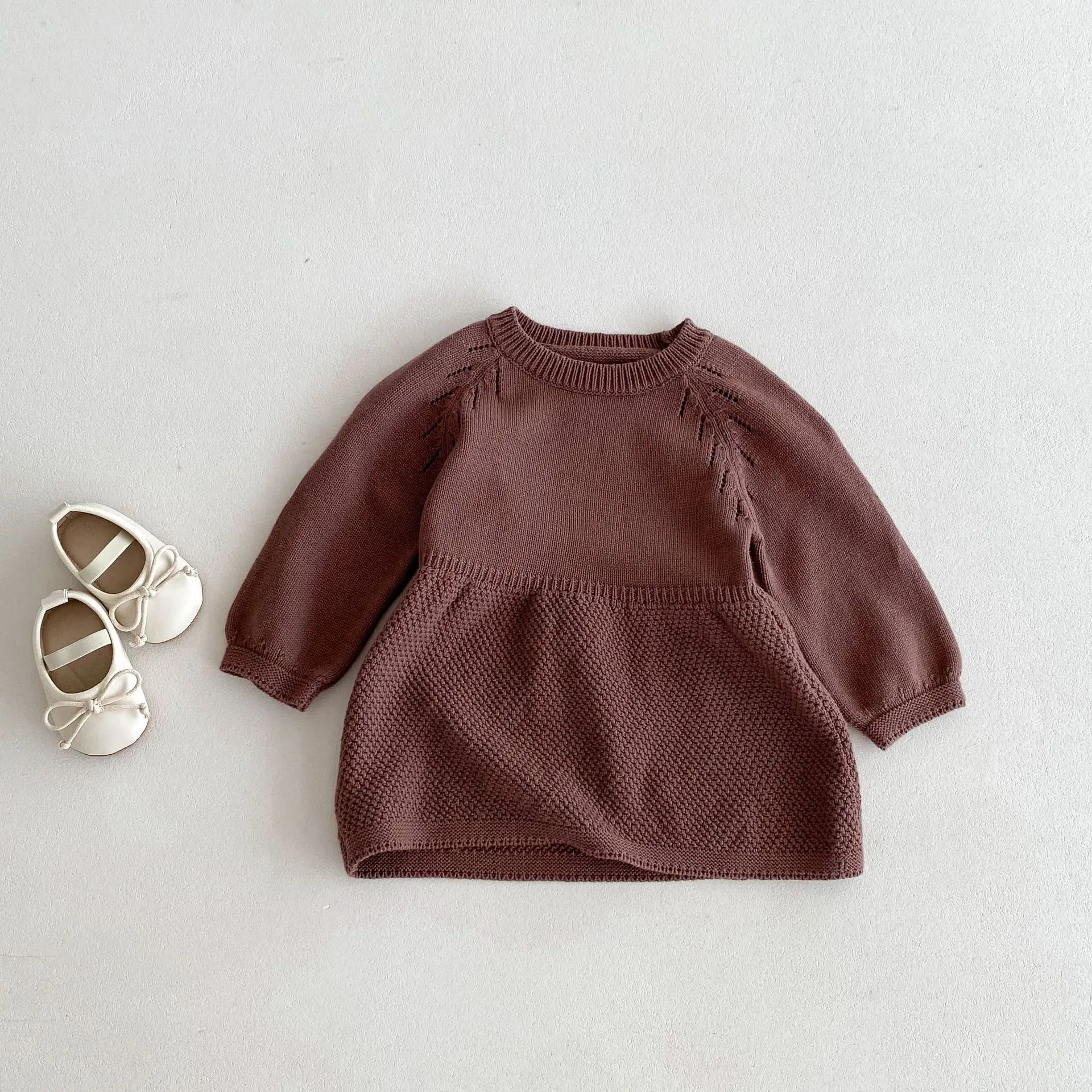 

2024 Autumn New Kids Girls Long Sleeve Knit Dress Children Vintage Sweater Dress Solid Baby Girl Princess Dress Infant Clothes