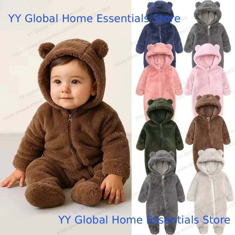Combinaisons pour bébés de 0 à 24 mois, vêtements pour nourrissons, vêtements d'hiver pour nouveau-nés, garçons et filles, combinaison à fermeture éclair, pyjama en polaire à capuche