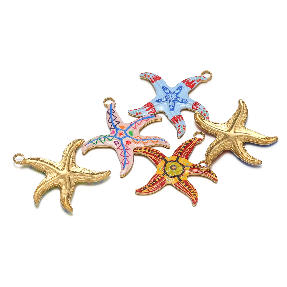 4 Stück Edelstahl-Charms mit buntem Emaille-Motiv in Seesternform für modische Halsketten, Anhänger, Ohrringe, Komponenten für DIY-Schmuckherstellung für Kinder – Detail 2