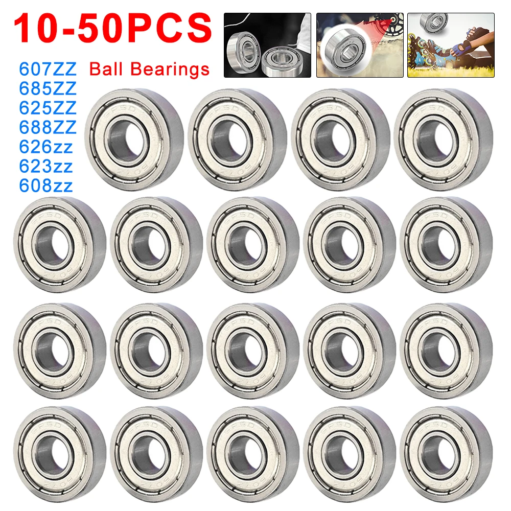 10-50Pcs Ball Bearings 608ZZ 623ZZ 626ZZ 685ZZ 607ZZ Deep Groove Miniature Bearings for Skateboard Scooter 3D Printers Bearings