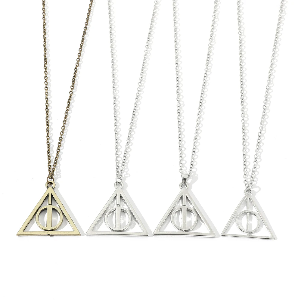 

Anime Deathly Hallows Triangle Rotatable Pendant Necklace Fashion Jewelry Character Movie Inspired Rotating Triangle Necklace