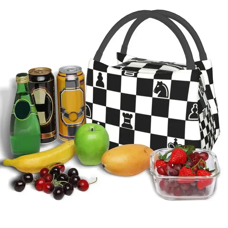 Fashion Chess Insulated Lunch Bags for Outdoor Picnic Chessboard Game Resuable Thermal Cooler Lunch Box Women lunchbag