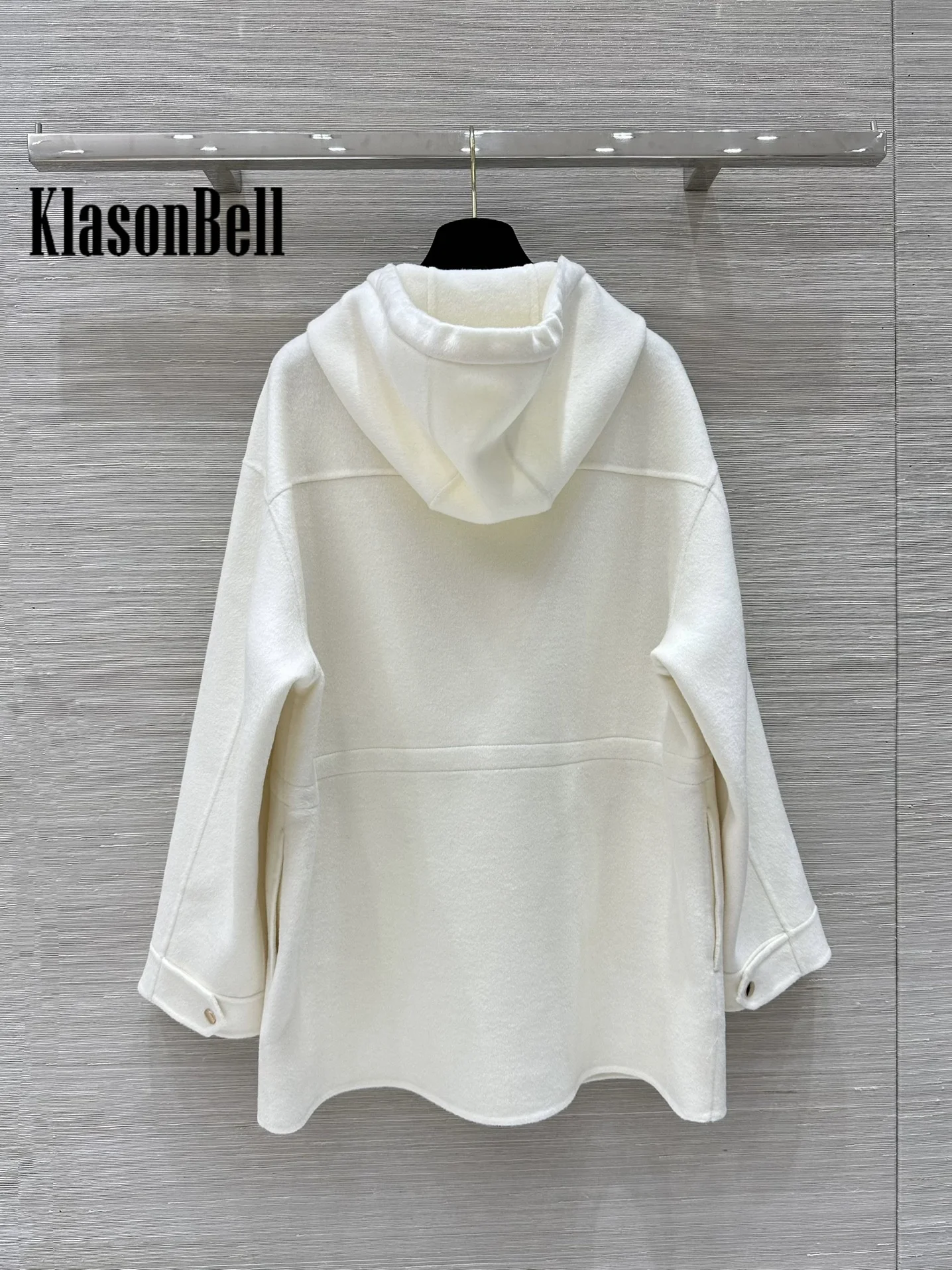 10.12 KlasonBell Women Clothes Vintage Fashion Hooded Drawstring Collect Waist Design Pocket Double-Sided Wool Coat