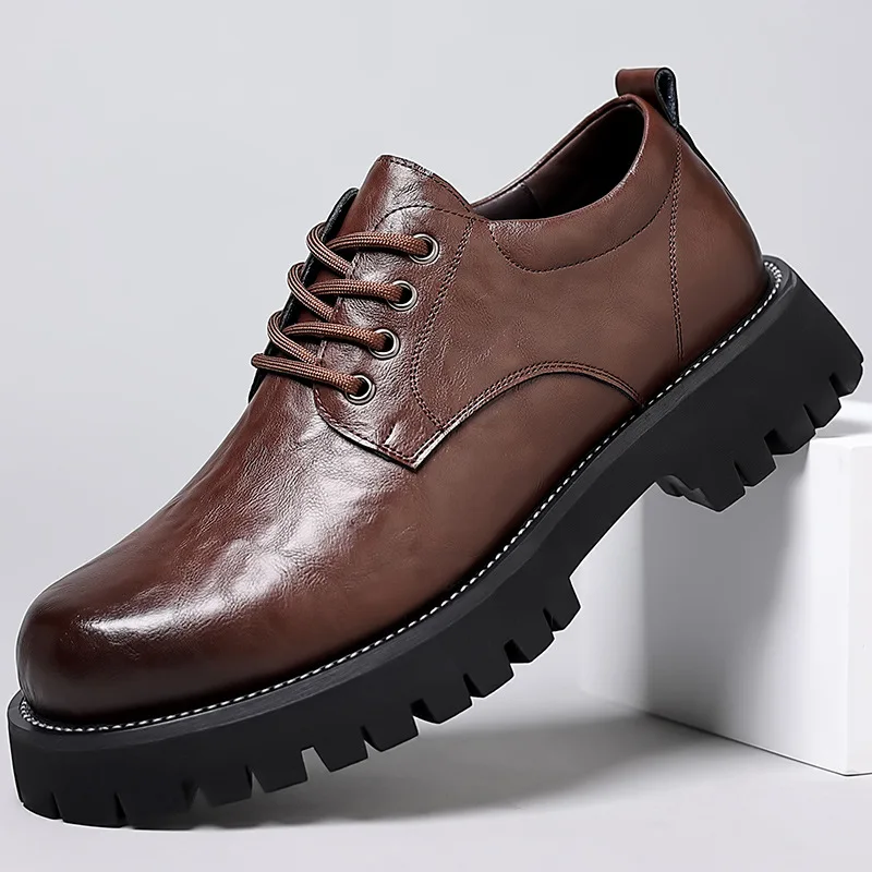 Men Casual Shoes Fashion Brand Sneakers Men Genuine Leather Shoes Black Breathable Business Lace-Up Men Shoes