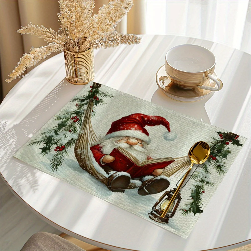 Christmas Gnome Printed Placemats, Set of 4 Table Mats, Washable Placemats for Kitchen Dining Table Decoration
