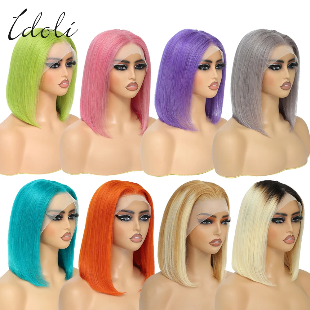 13x4 Colored Wig Lace Front Human Hair Bob Wig Human Hair HD Lace Front Glueless Wigs Human Hair Pre Plucked Frontal Bob Wigs