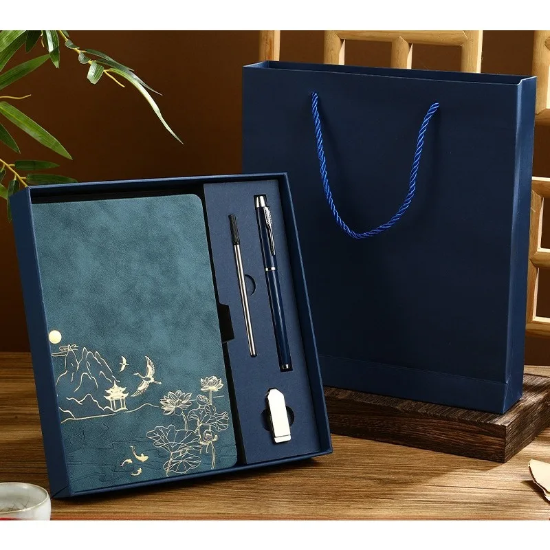 Caderno de couro retrô personalizado A5, conjunto de presente Touch Pen Core Set, notebook de negócios