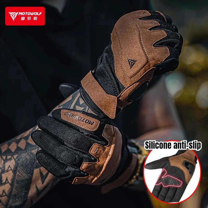 

Motowolf Summer Mesh Breathable Brown Motorcycle Gloves Men's Biker off road Gloves Touch Screen Motorcycles Accessories 장갑