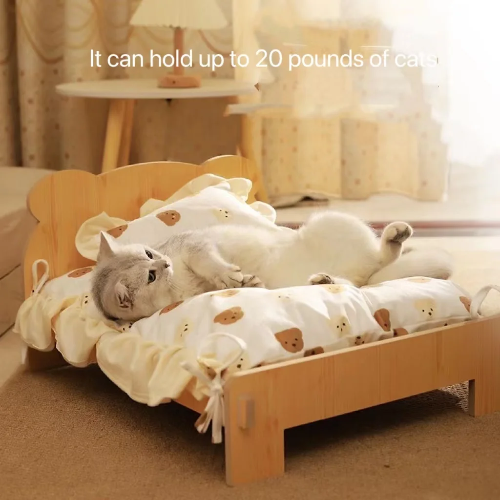 Solid Wooden Frame and Washable Soft Mattress for Dogs and cats/Pet Beds Made of Wooden for Cat Dod and Small Animals