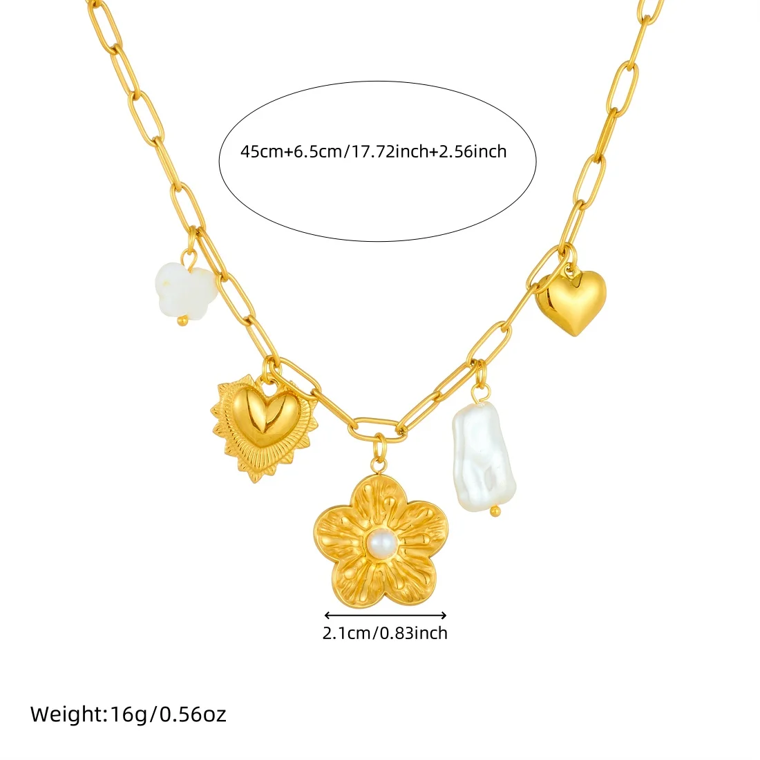 LAMENGLY Pearl Inlay Flower Butterfly Heart Pendant Necklace Women 316L Stainless Steel Classic Fascinating Neck Chain Jewelry