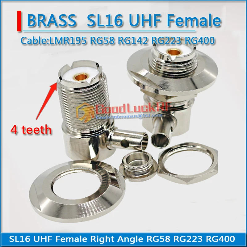 PL259 SO239 UHF Female Right Angle 90 Degree Bulkhead Panel Nut Crimp For RG58 RG142 RG223 RG400 LMR195 Cable Brass