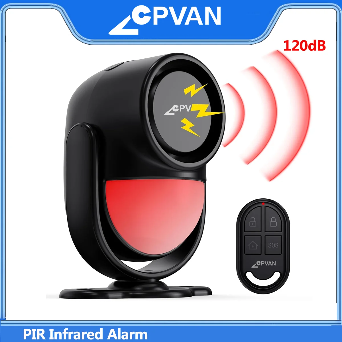 

Инфракрасный детектор движения CPVAN PIR, 120-высокий децибел, домашняя охранная сигнализация, датчик движения с дистанционным управлением и датчиком двери