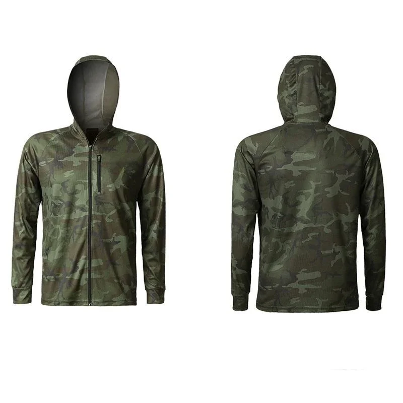 New Outdoor Camouflage Fishing Shirt Men Quick-drying Breathable Anti-mosquito Jacket Long-sleeve Hooded Fishing Clothing