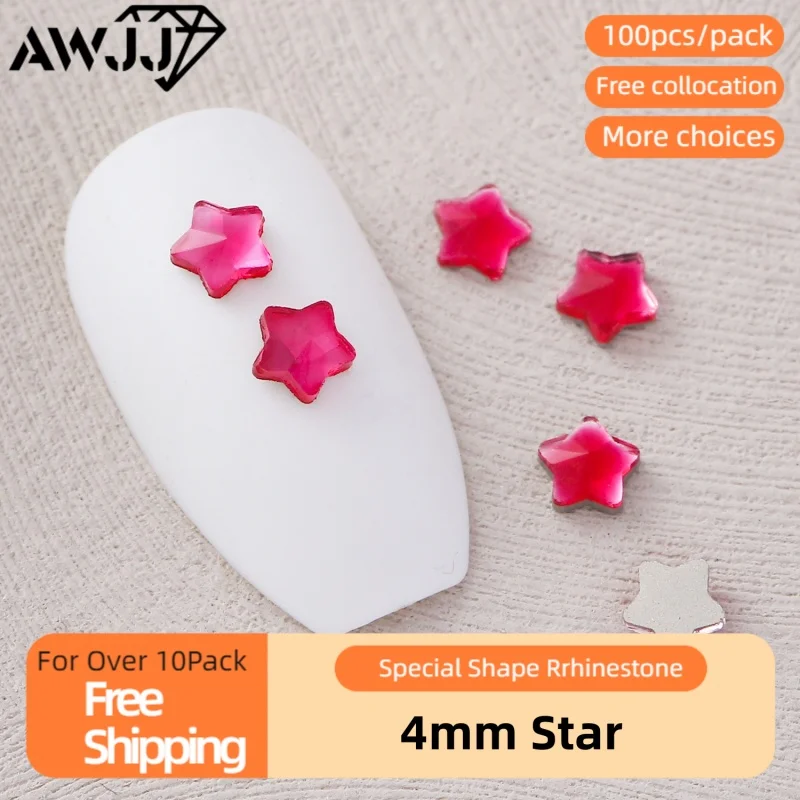 AWJJ 100pcs 4mm Star-Shaped Self-Adhesive Nail Art Rhinestone Shiny Nail Diamonds - Ideal Manicure Materials for Stunning Nails