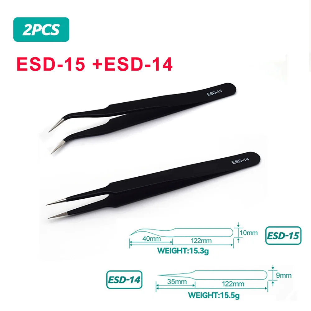 ESD Anti-Static Stainless Steel Tweezers Precision Maintenance Industrial Repair Curved Tool Home Working Model Making Hand Tool