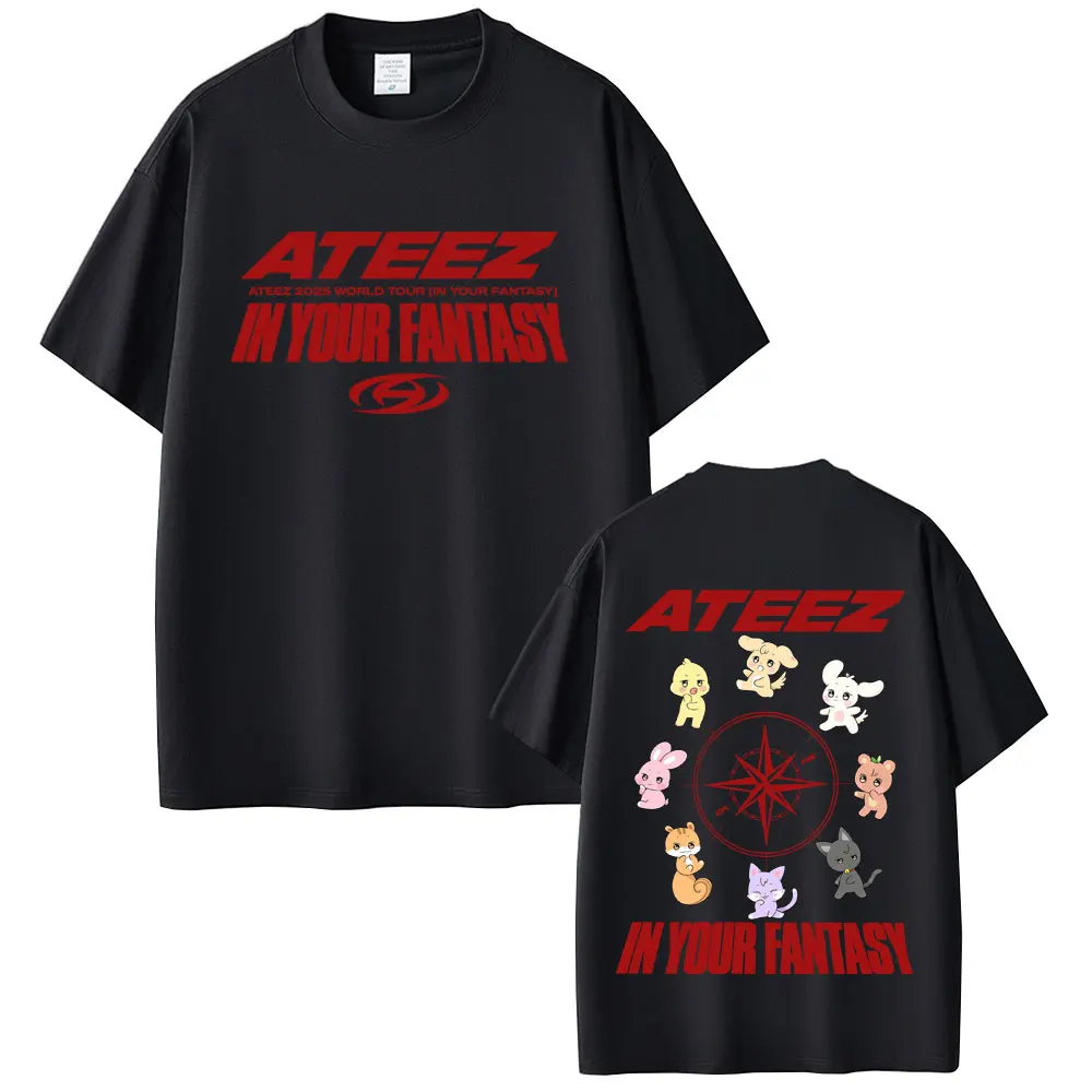 Korean Band ATEEZ in Your Fantasy 2025 World Tour T Shirt Funny Cartoon Tshirt Men Women Kpop Fashion Trend Short Sleeve T-shirt