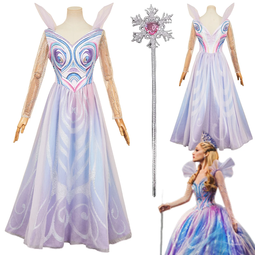 

Witch Glinda Cosplay Women Dress Wand Costume Movie Wiked 2 Disguise Fantasia Clothing Female Halloween Party Carnival Suits