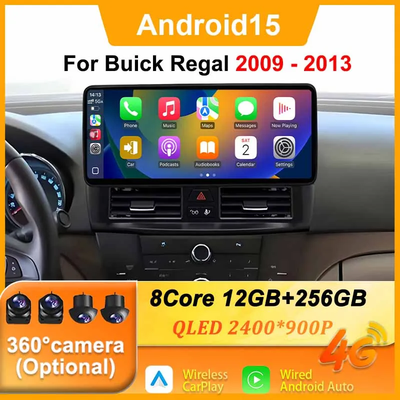 Android Auto GPS 2400*900P 4G 12.3 Inch For Buick Regal 2009-2013 Wireless CarPlay Lntelligent Multimedia Touch Screen 4G WIFI