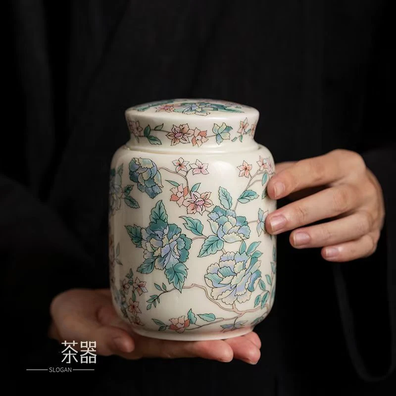 Retro Ceramic Tea Pot High-grade Enamel Sealed Pot Portable Ceramic Ginger Pot Table Top Home Decoration Wedding Ornaments