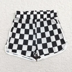 Wholesale Baby Girl Summer Boutique Clothing Kids Children Elastic Waist Shorts Toddler Black White Checkered Clothes