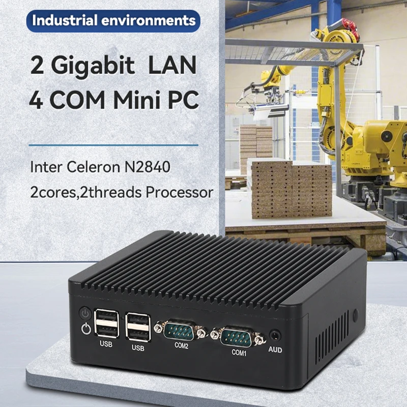 

Helorpc 2LAN4COM Industrial Mini PC Inter Celeron N2840/J2900 Support WIN10 LINUX WiFi with 5xUSB2.0 1xUSB3.0 HDMI VGA Computer