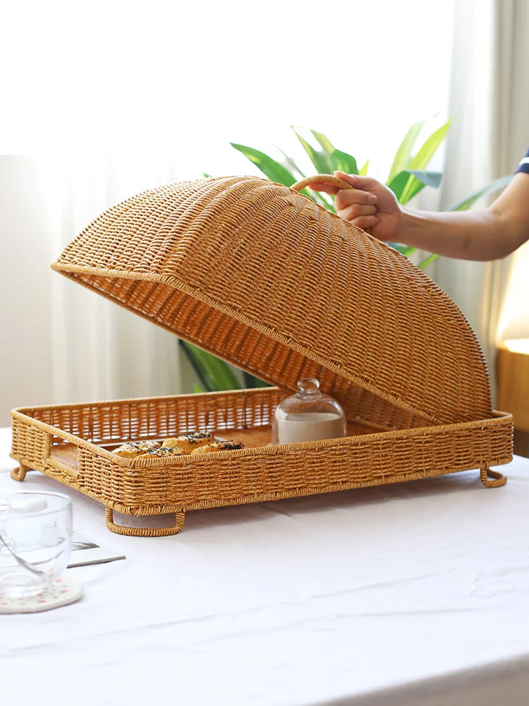 

Square Plastic Food Cover Dustproof Tablecloth Hotel Dim Sum Plate with Lid Breakfast Cover American Sle Rustic Chic