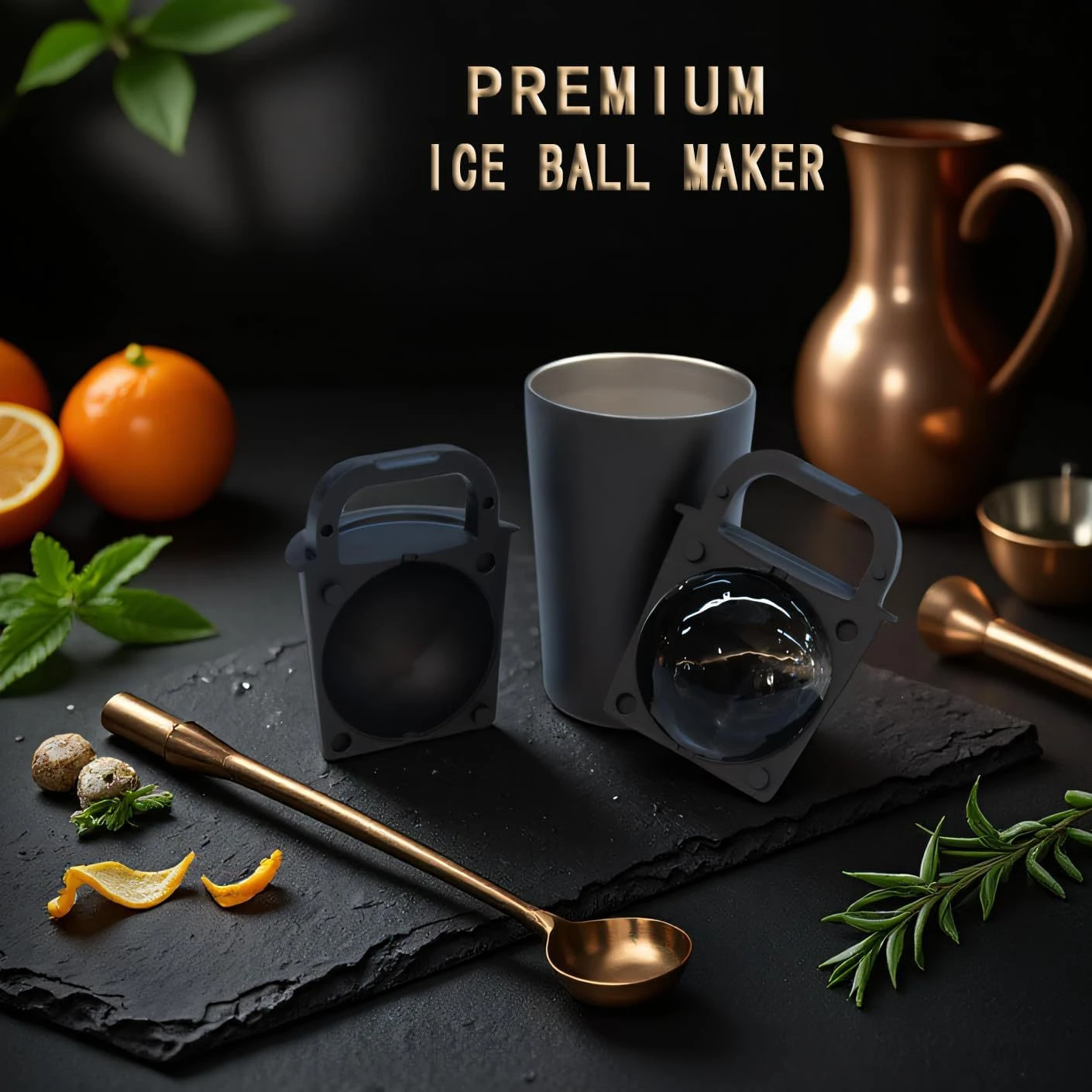 Crystal Clear Whiskey Ice ice ball Maker 2.5inch/64MM Food Grade Silicone Ice Ball Mold Stainless Steel Outer Shell Bar Kitchen