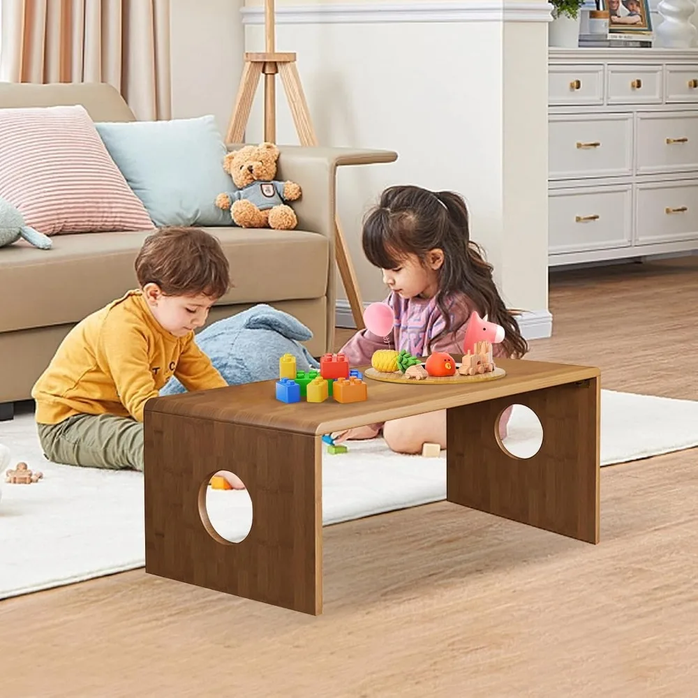 Foldable Japanese Floor Table Low Bamboo Coffee Table for Tatami Meditation, Easy Assembly, Space-Saving Design, Ideal for Small