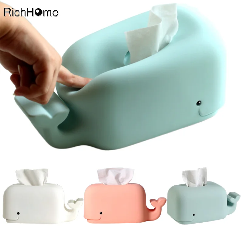 Whale Silicone Tissue Box with Phone Holder, Cartoon Anti Drop Cardboard Box Napkin Holder Dispenser Toilet Paper Storage Boxes