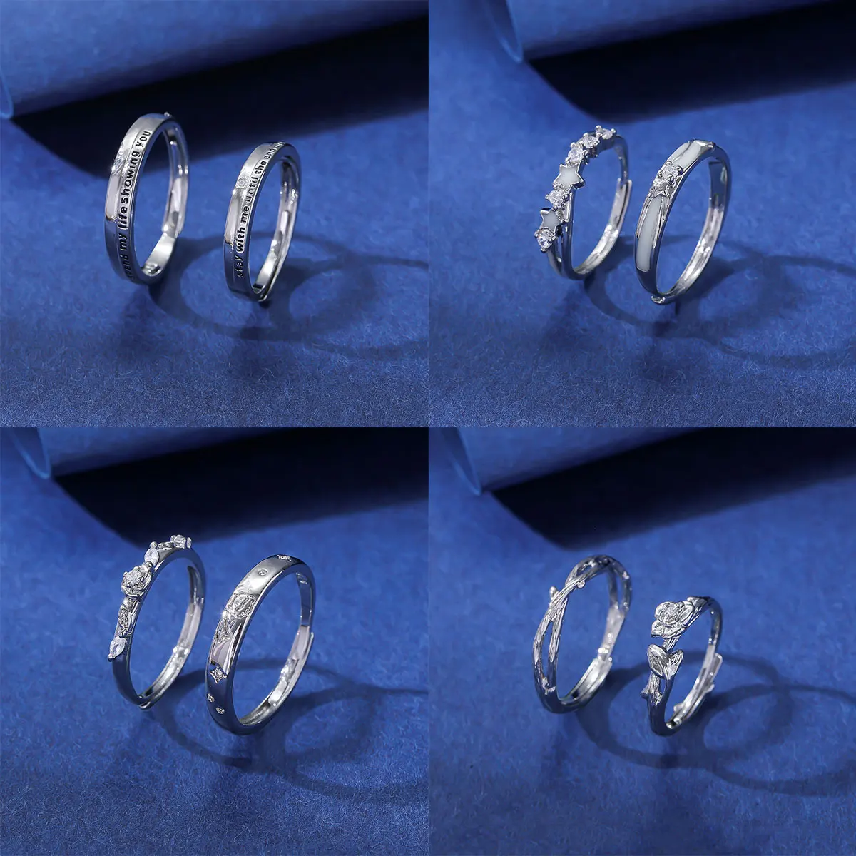 Fashion jewelry brass adjustable couple ring silver personalized wedding Valentine's Day gift Model QL-001/007