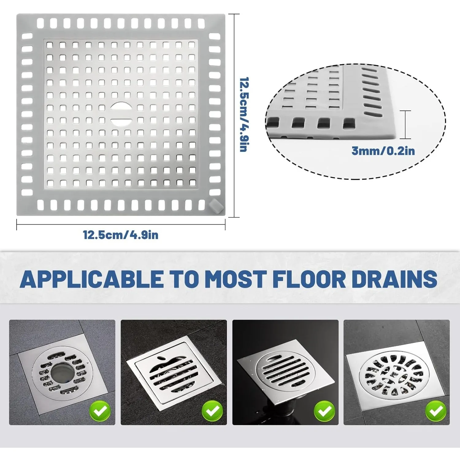 2pc Shower Drain Hair Catcher Bathroom Stainless Steel Sink Drain Cover Plate Filter Toilet Anti-Clogging Garbage Hair Filter