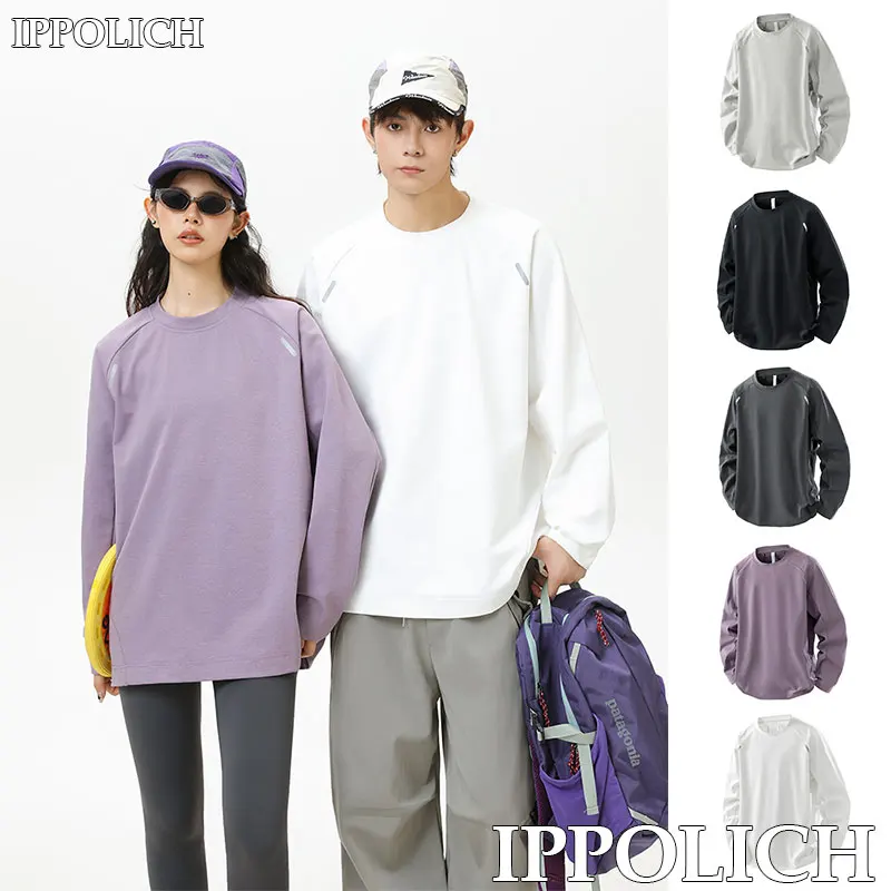 Outdoor Sweatshirt Breathable Solid Color Reflective Autumn Sports Long Sleeve T-Shirt Unisex Running Sports Autumn Sweatshirt