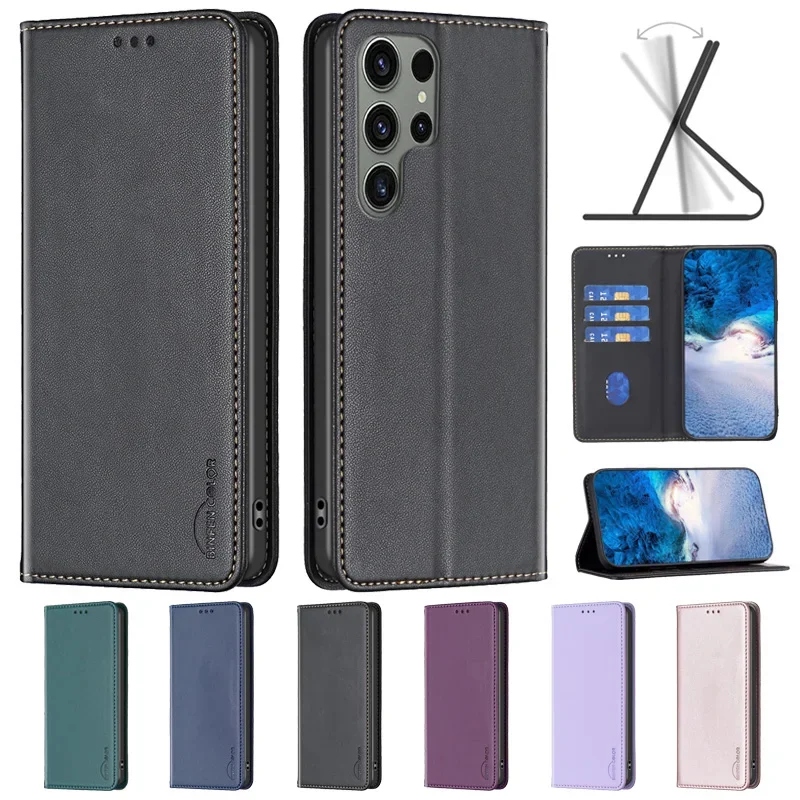 For Samsung Galaxy S24 Ultra Case Magnetic Flip Phone Case on For Funda Samsung S 24 S24Ultra S24 Plus Leather Card Cover Coque