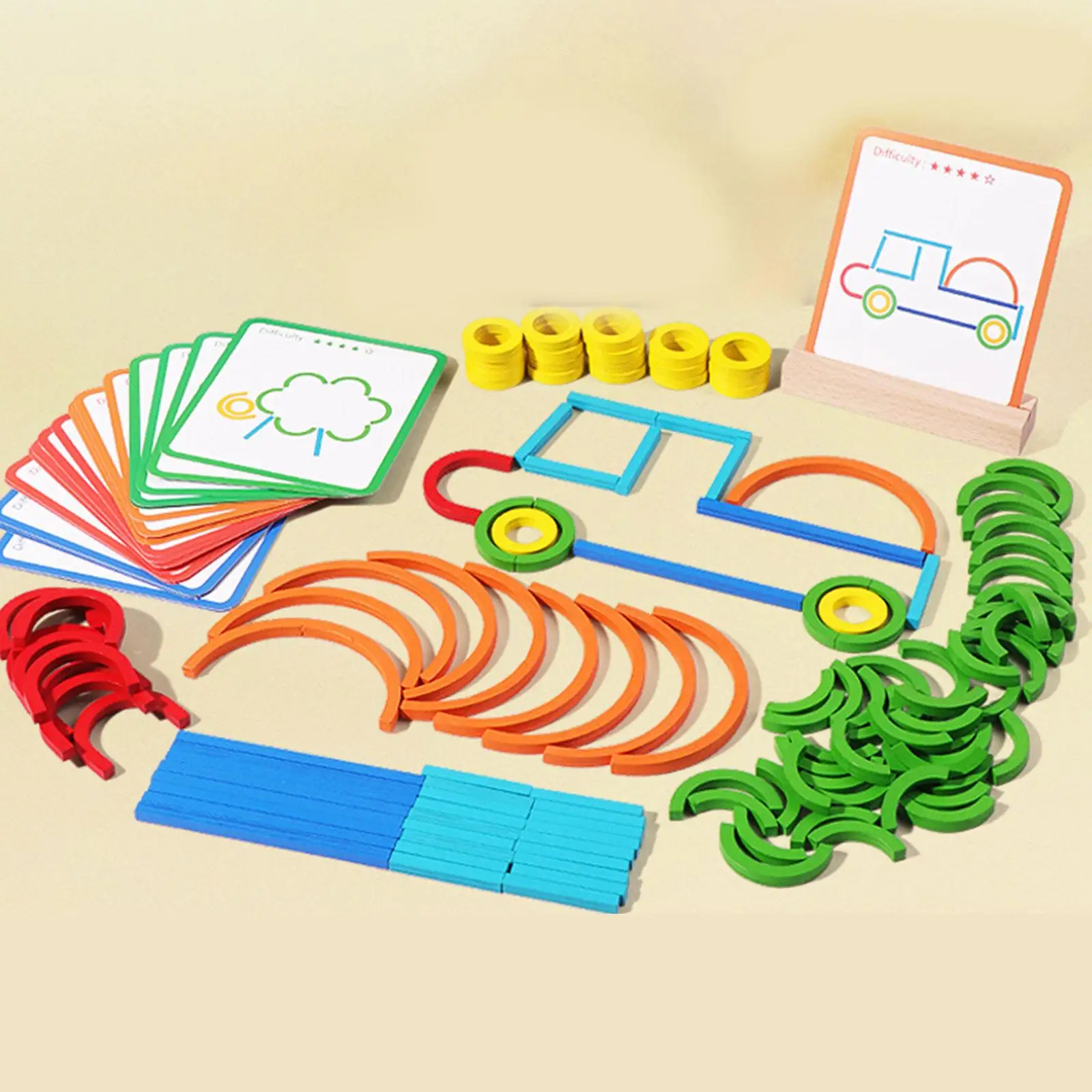 Wooden Pattern Blocks Imagination Develops Educational Toy for Preschool