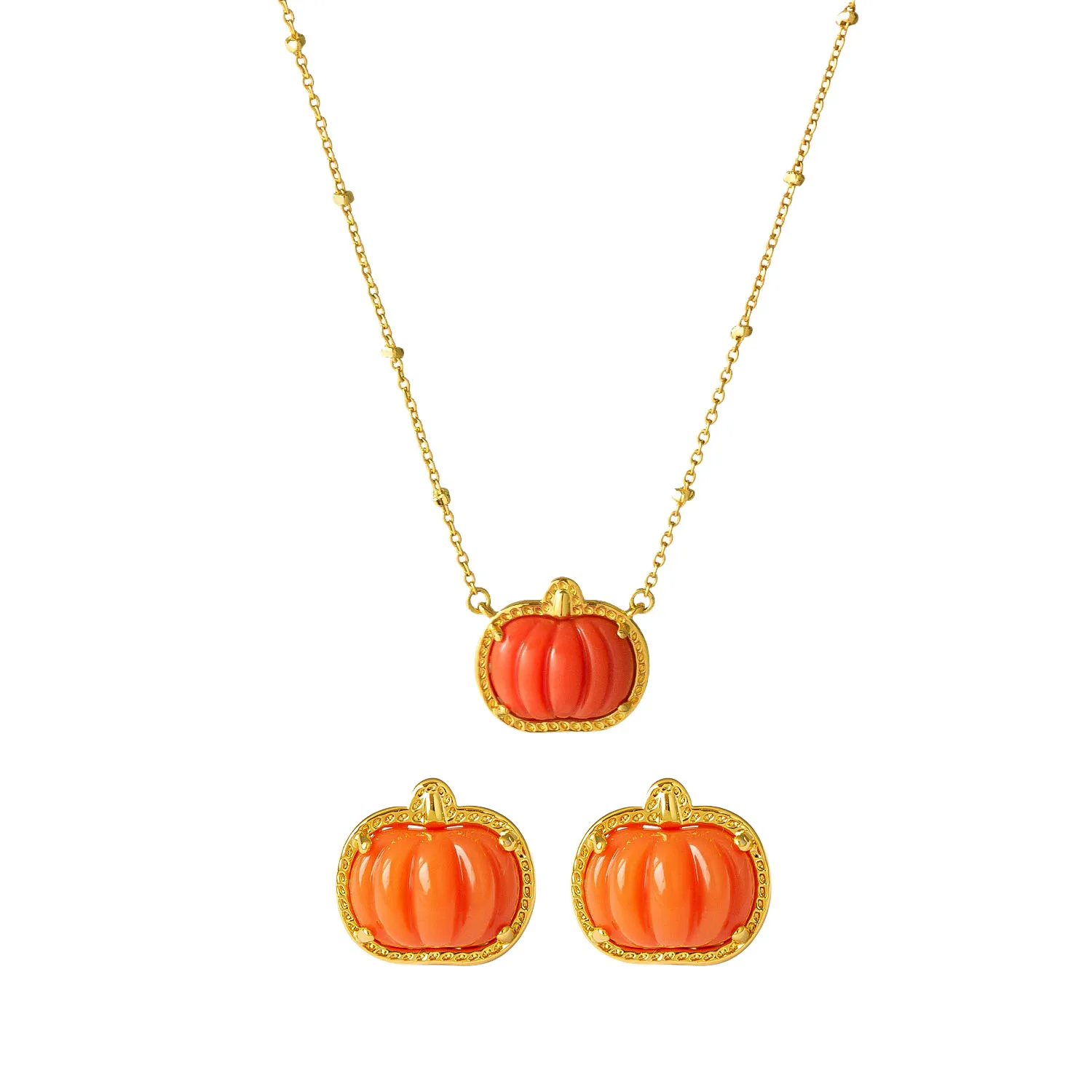 

Designer Original KS Jewelry Halloween Pumpkin Choker Necklace and stud earrings for women