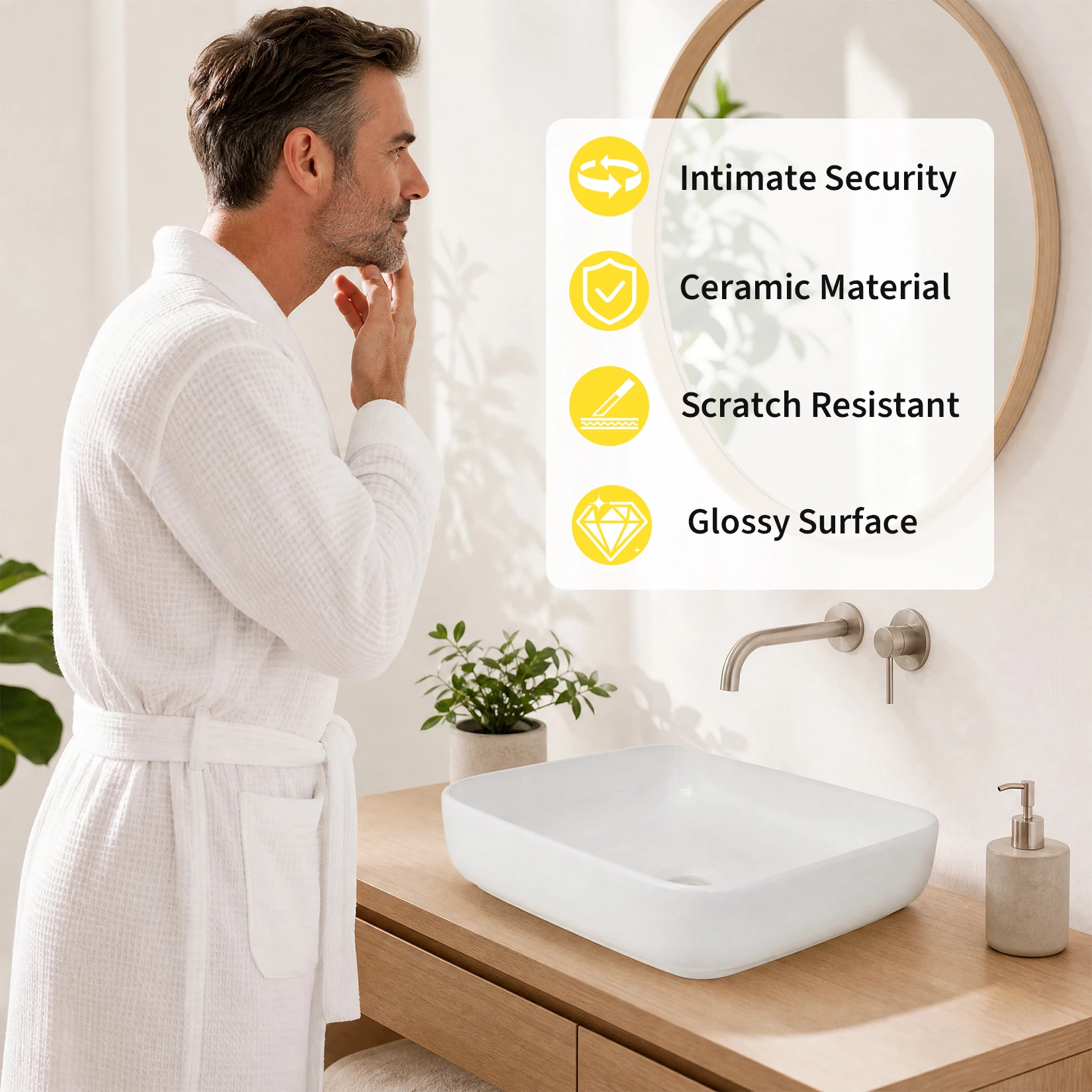 Bathroom Vessel Sink, 19.69'' x 15.75'' x 5.31'' Semi Recessed Bathroom Sink Rectangular White Ceramic Sinks for Bathroom Modern Bath Sink Bowl Vanity Sinks Above Counter Basin view 4
