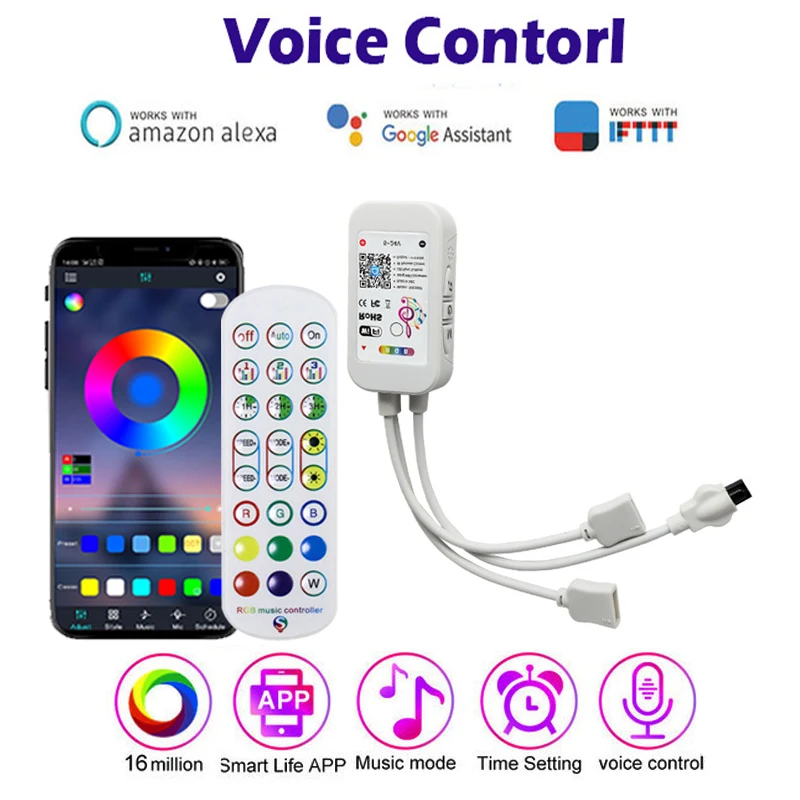 Kontroler RGB 12V 4-pinowy Tuya Bluetooth Wifi Kontroler LED RGB 12V Taśma LED RGB Światła Muzyka Inteligentny kontroler Paski Led Alexa