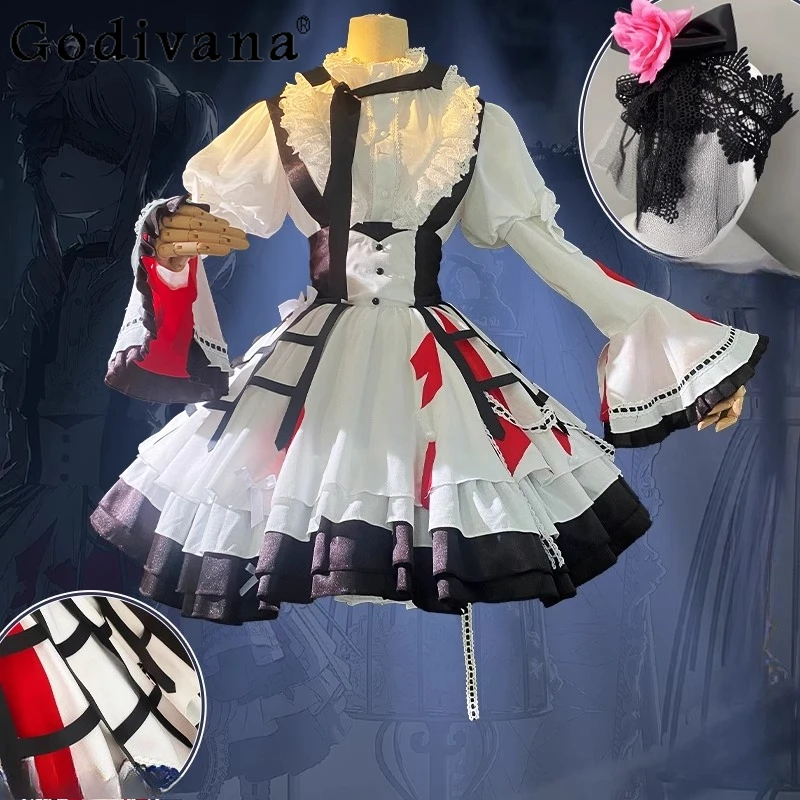 

Game Fashion Full Set of Women's Suits Sweet Long Sleeve Shirt and Suspender Skirt Suits Female Halloween Role Play Outfits