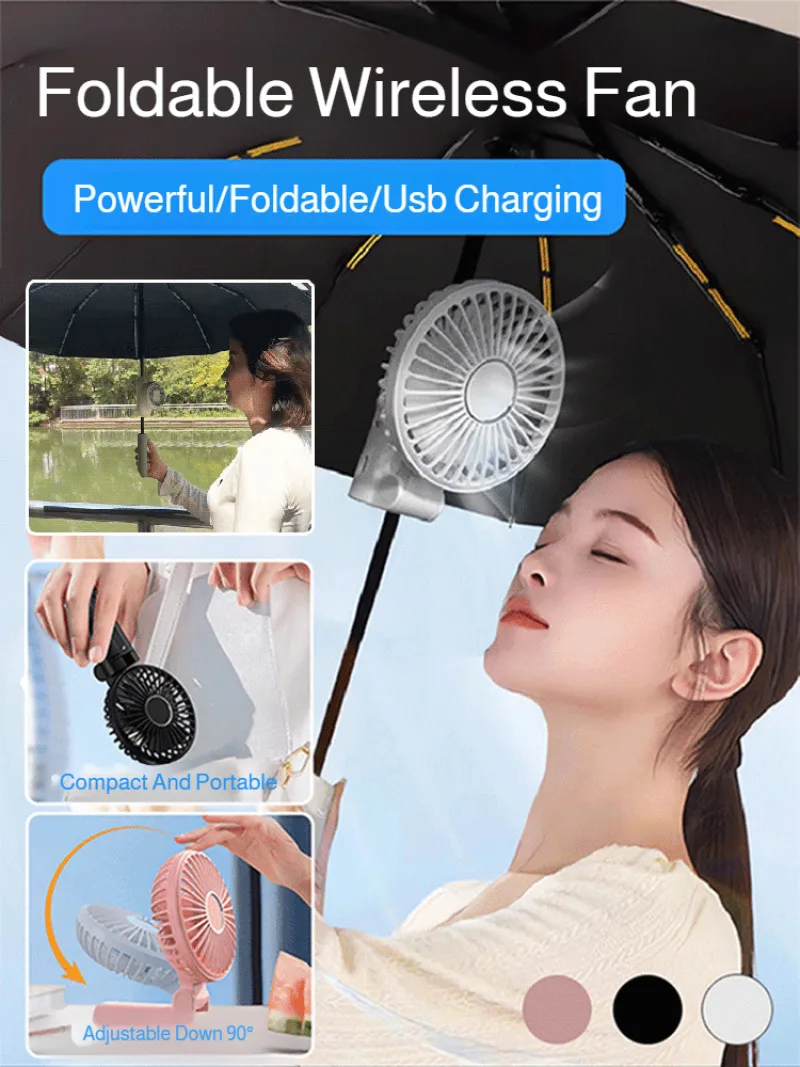 

Перезаряжаемый через USB складной мини-настольный вентилятор, портативный зажим для зонта, компактный и легкий, идеально подходит для домашнего офиса и путешествий