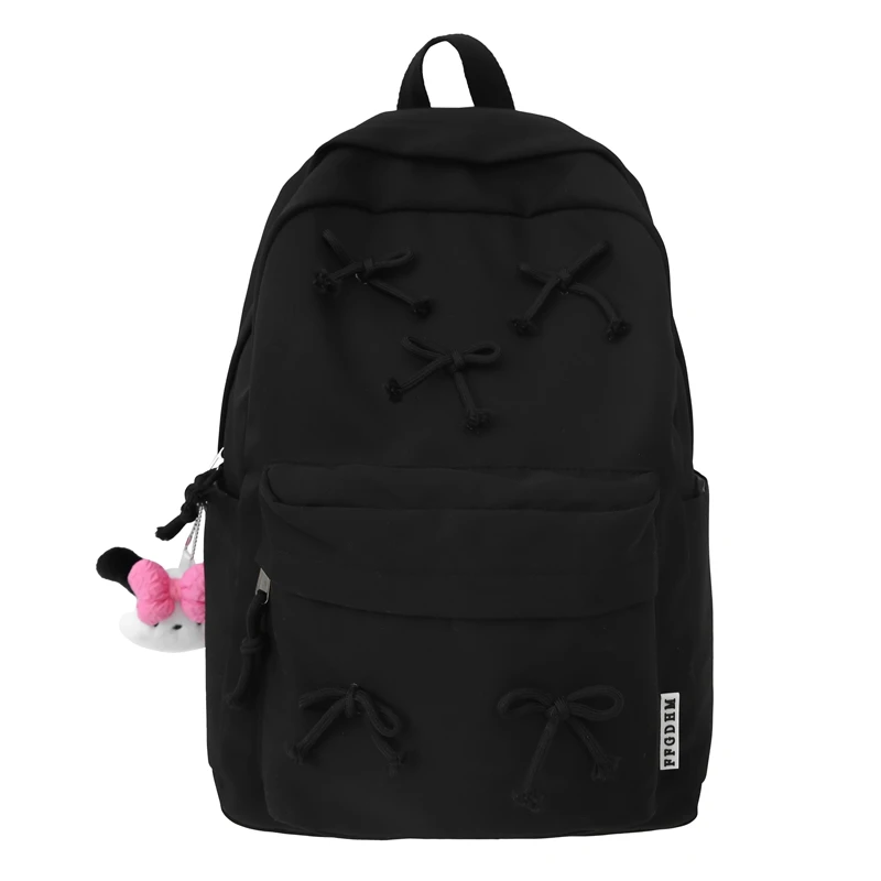 

Fashion Bow Backpack Laptop Rucksack Large Capacity Students Bookbags with Pendants Stylish Daypack Outdoor Travel Bag