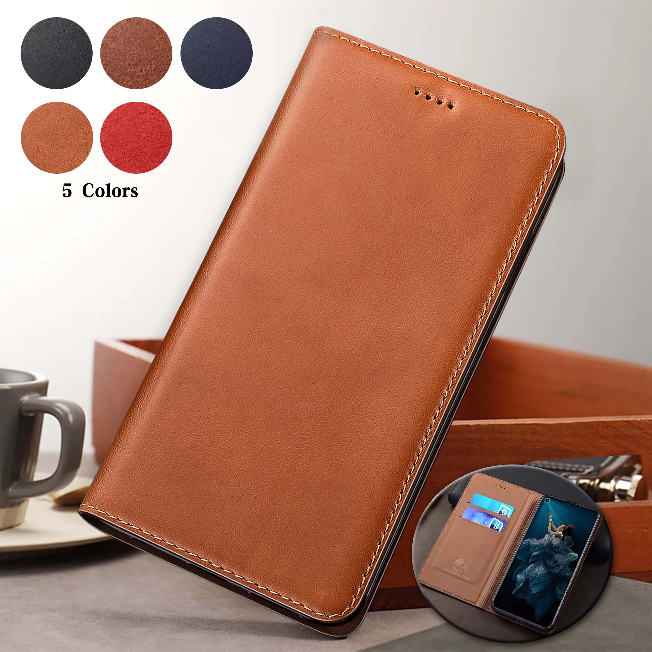 Para ulefone armadura 19 19t 21 22 23 24 25 25t 26 27 27 pro ultra cera gota padrão de couro genuíno flip capa do telefone caso