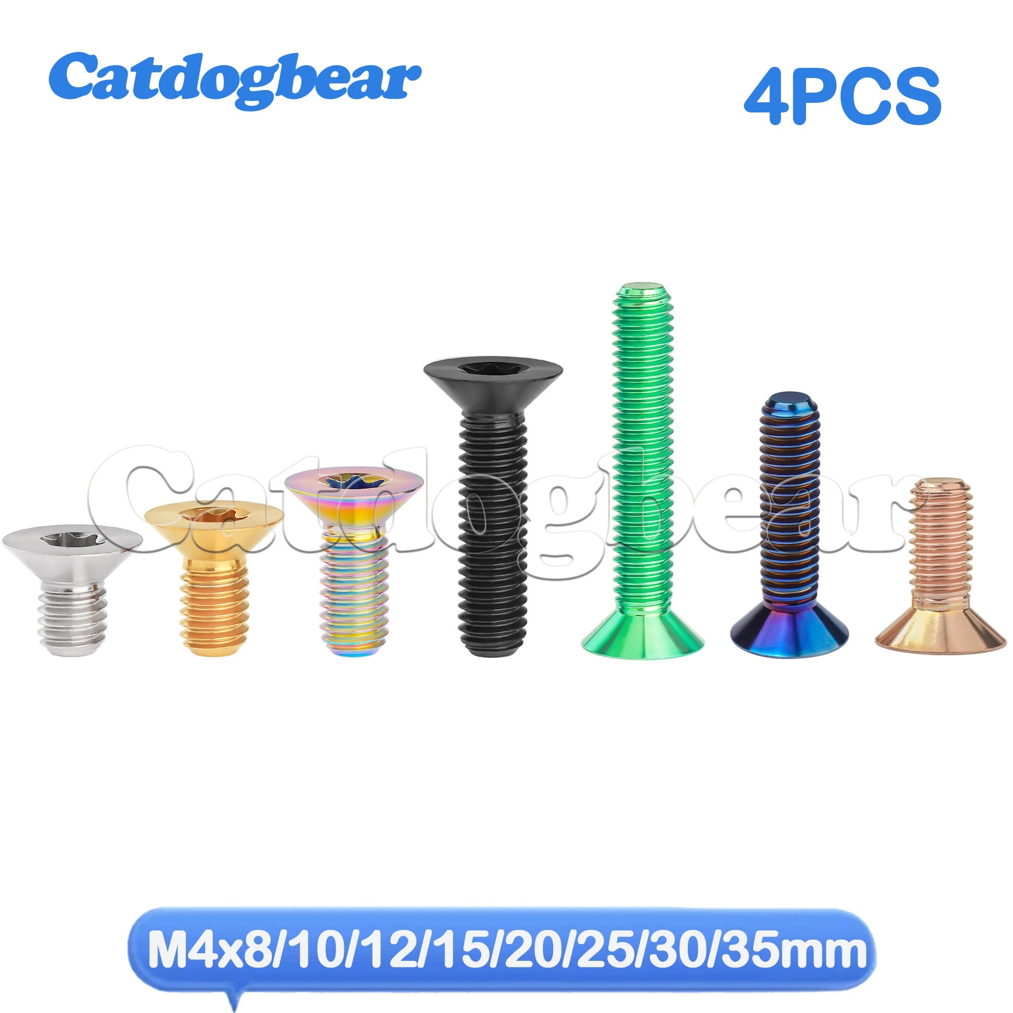 Catdogbear  Titanium Bolt 4PCS M4x8/1012/15/20/25/30/35mm Torx T20 Head Screw For Bicycle